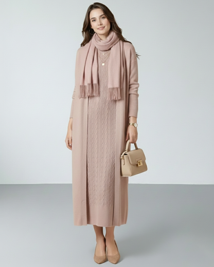 طقم تريكو أنيق نسائي مكون من قطعتين فستان بدون أكمام وكارديجان بأكمام طويلة TR-1