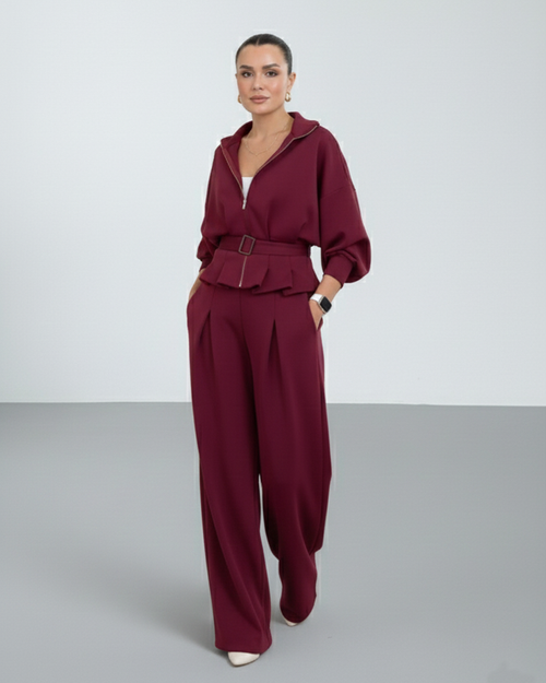 طقم كاجوال شامواه شتوي (جاكيت+بنطلون+حزام) S73