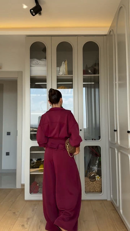 طقم كاجوال شامواه شتوي (جاكيت+بنطلون+حزام) S73