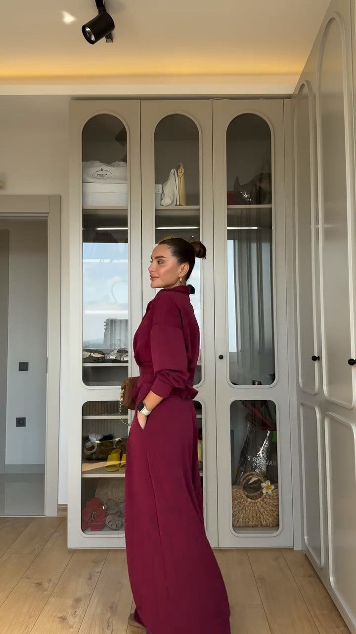 طقم كاجوال شامواه شتوي (جاكيت+بنطلون+حزام) S73