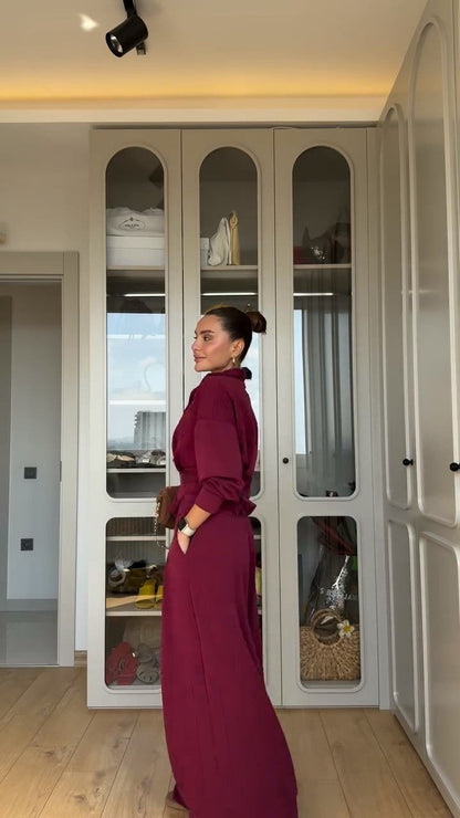 طقم كاجوال شامواه شتوي (جاكيت+بنطلون+حزام) S73