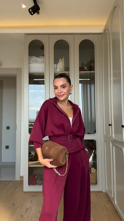 طقم كاجوال شامواه شتوي (جاكيت+بنطلون+حزام) S73