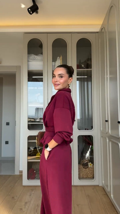 طقم كاجوال شامواه شتوي (جاكيت+بنطلون+حزام) S73