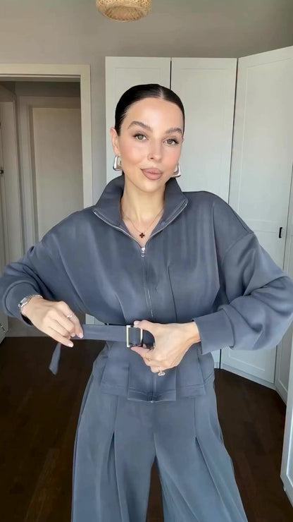 طقم كاجوال شامواه شتوي (جاكيت+بنطلون+حزام) S73