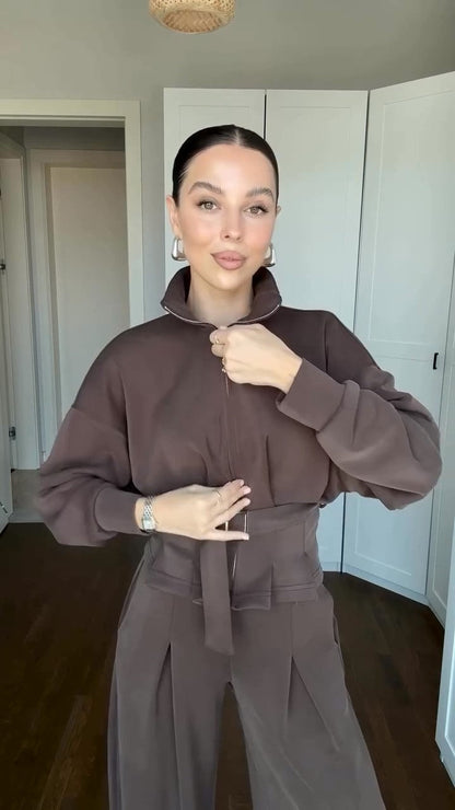 طقم كاجوال شامواه شتوي (جاكيت+بنطلون+حزام) S73