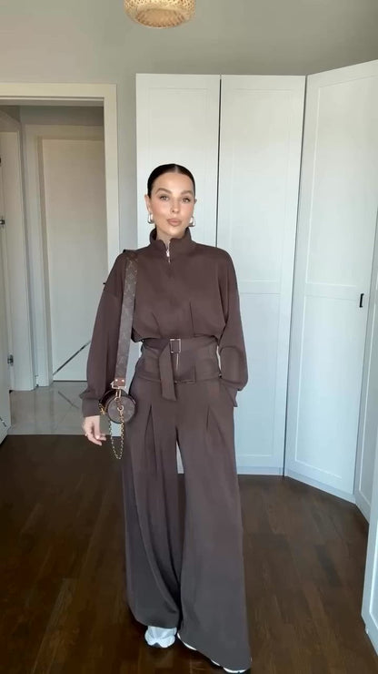 طقم كاجوال شامواه شتوي (جاكيت+بنطلون+حزام) S73