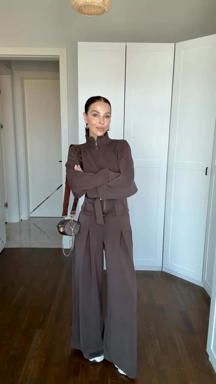 طقم كاجوال شامواه شتوي (جاكيت+بنطلون+حزام) S73