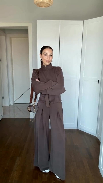 طقم كاجوال شامواه شتوي (جاكيت+بنطلون+حزام) S73