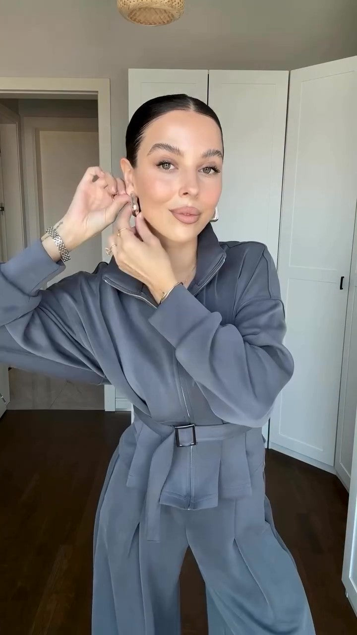 طقم كاجوال شامواه شتوي (جاكيت+بنطلون+حزام) S73