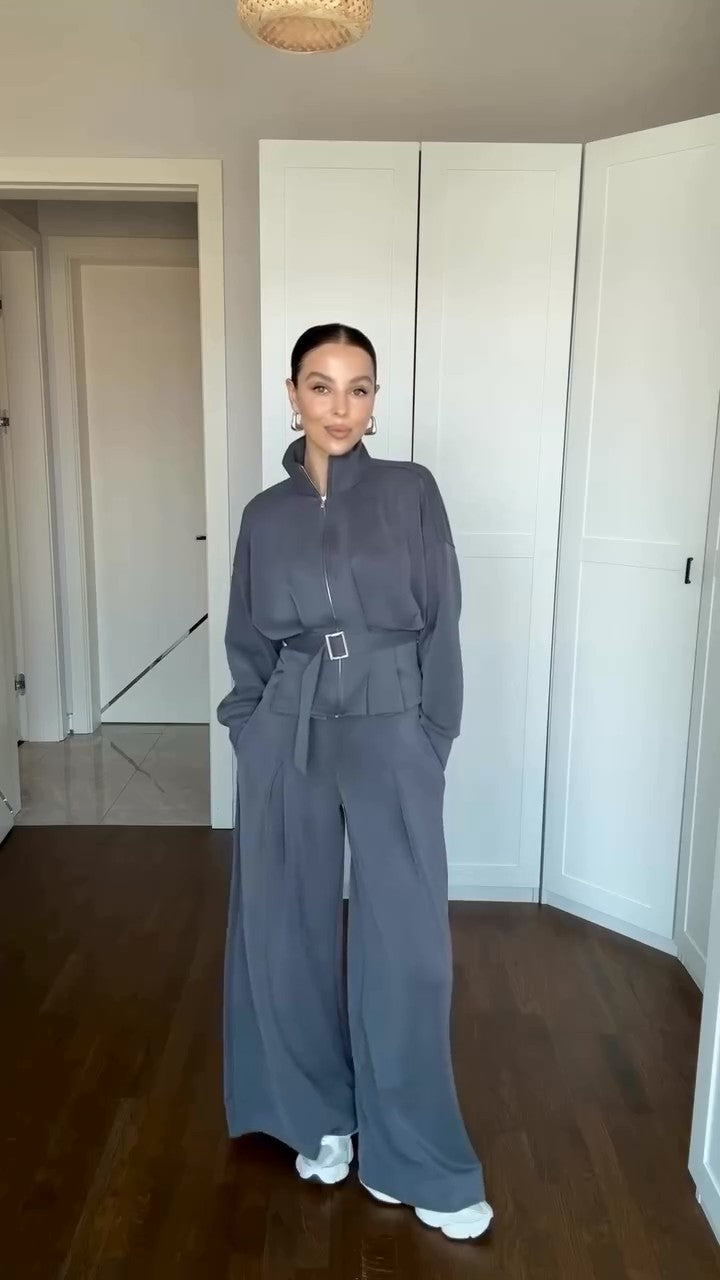 طقم كاجوال شامواه شتوي (جاكيت+بنطلون+حزام) S73