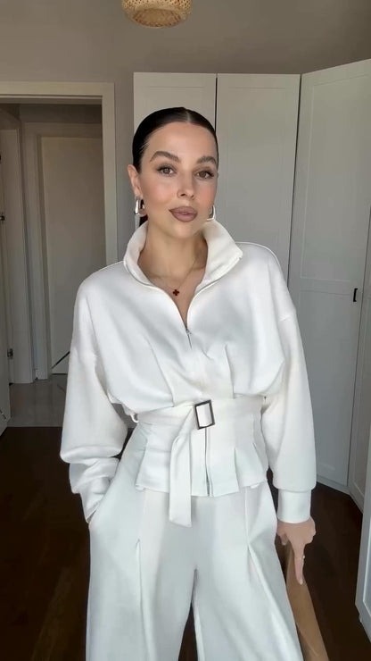 طقم كاجوال شامواه شتوي (جاكيت+بنطلون+حزام) S73