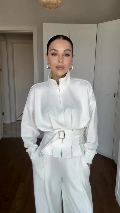 طقم كاجوال شامواه شتوي (جاكيت+بنطلون+حزام) S73